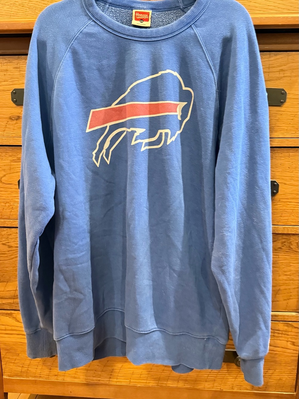 HOMAGE Light Blue Crewneck Sweatshirt with Red Accent Buffalo Logo